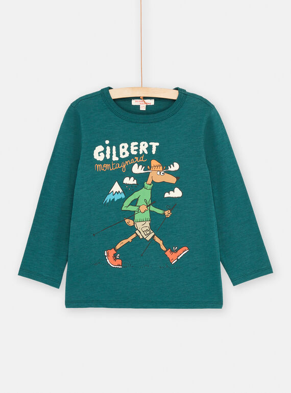 Boy's petrol blue moose T-shirt SOJOCOTEE3 / 23W902N2TML715