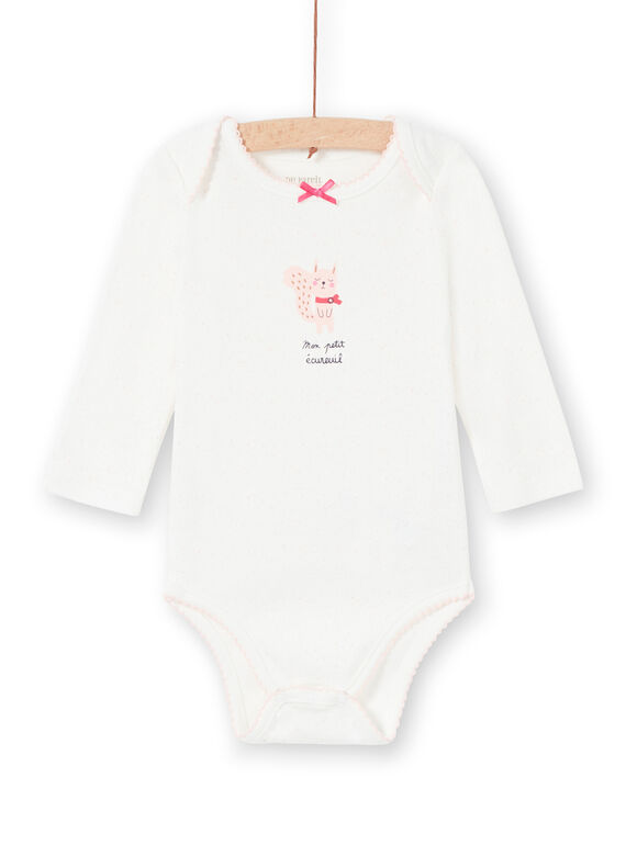 Girl's long-sleeved bodysuit with long sleeves, spotted print and squirrel LEFIBODECU / 21SH1329BDL001