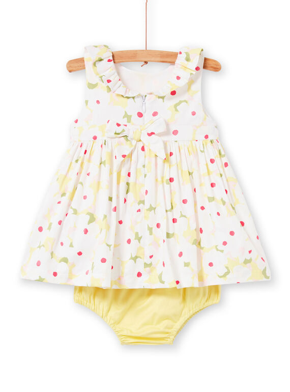 White dress with floral print and yellow bloomer baby girl LIBALROB1 / 21SG09O2ROB000