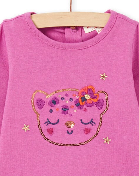 Baby girl pink leopard print long sleeve t-shirt with sequins MIPATEE2 / 21WG09H3TMLH705