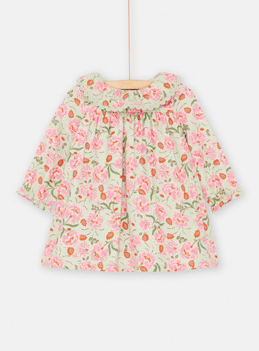 Baby girl green and pink twill dress with floral print Baby girl green and pink twill dress with floral print SIVERROB1 / 23WG09J1ROB631