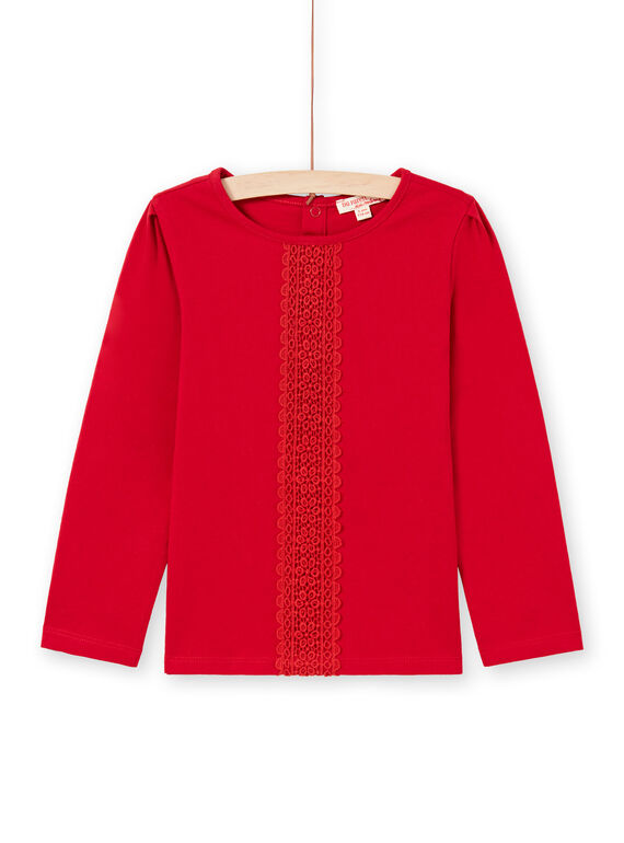 Girl's red long sleeve t-shirt with lace detail MAJOSTEE5 / 21W90124TML511