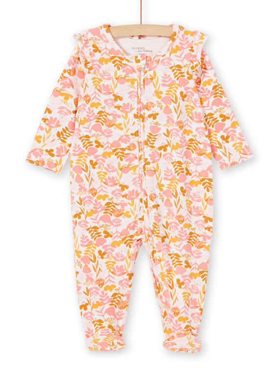White and pink sleepsuit printed baby girl jersey flower print LEFIGREAOP2 / 21SH135CGRE632
