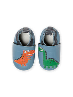 Blue leather slippers dinosaur pattern baby boy MUCHOSAUR / 21XK3822D3SC201