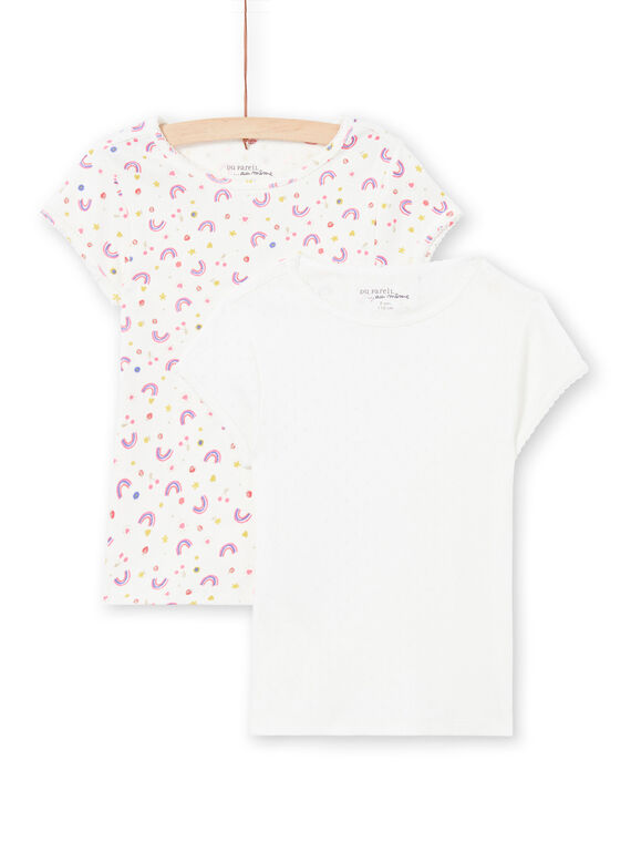 Girl's 2 White T-Shirts with Matching Patterns MEFATEARC / 21WH11B2HLI001