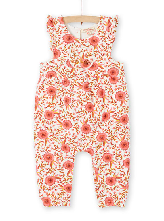 Combination ecru and pink flowered pattern baby girl LINAUCOMB / 21SG09L1CBL001