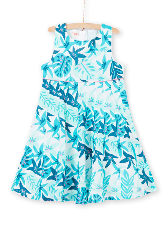 Baby girl's white and blue leaf print dress LAVEROB3 / 21S901Q1ROB001