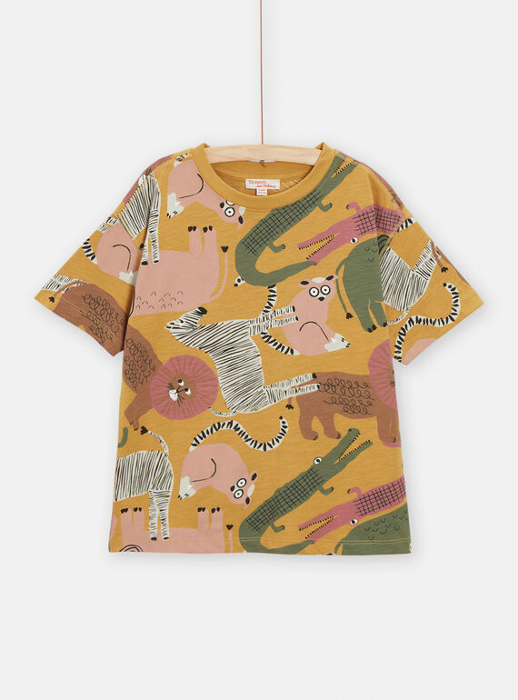 Boy's mustard-yellow savannah-print T-shirt TOCRITI3 / 24S902L2TMCB106