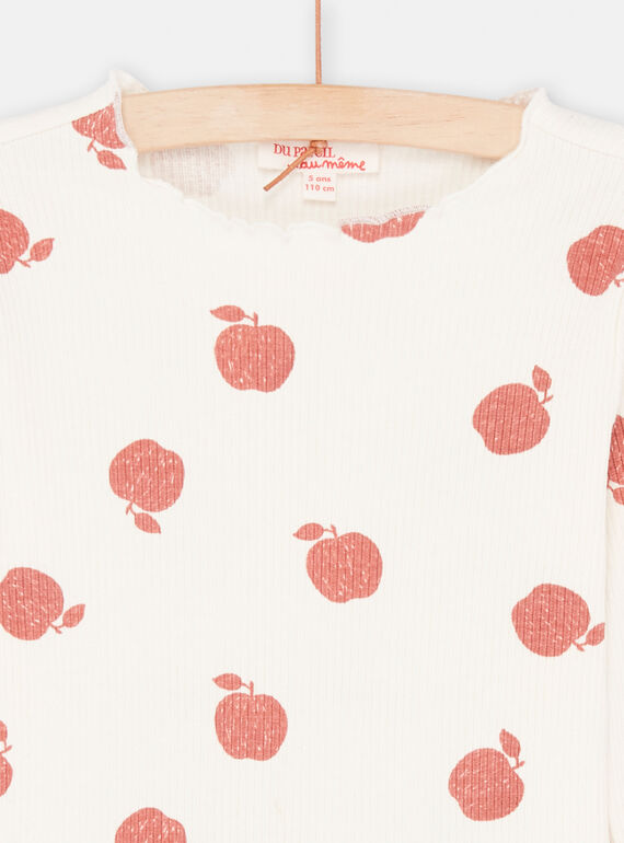 Girl's ecru and red apple print T-shirt SAJOUTEE4 / 23W901G4TML001