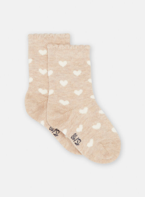 Beige socks with baby girl heart print SYIJOSOQ4 / 23WI09M6SOQA012