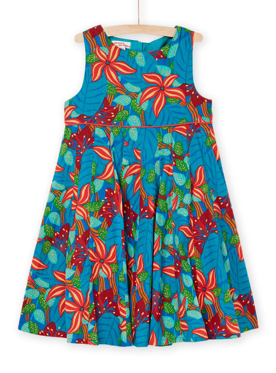 Dark turquoise dress with flower print RABALROB1 / 23S901W2ROBC217