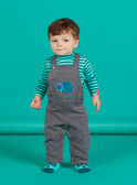 Baby boy's ink blue striped overalls with cat motif