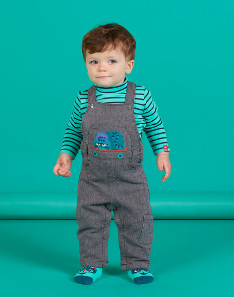 Baby boy's ink blue striped overalls with cat motif MUTUSAL1 / 21WG10K2SALC234