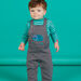 Baby boy's ink blue striped overalls with cat motif