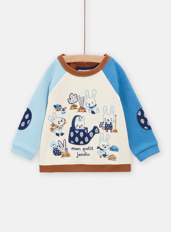 Baby Boy Dark Ecru and Blue Fantasy Sweatshirt TUDESWE / 24SG10J1SWE003