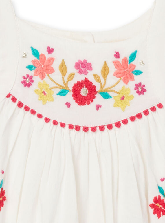 Baby girl dress in ecru with flower embroidery NIFLAROB3 / 22SG09R2ROB001