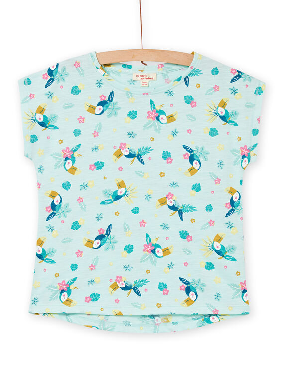 Child girl's ice blue parrot and floral t-shirt NAJOTI8 / 22S901C3TMC219
