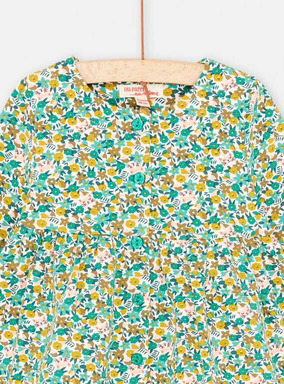 Baby girl ecru and green floral print outfit SIDUENS / 23WG09P1ENS001
