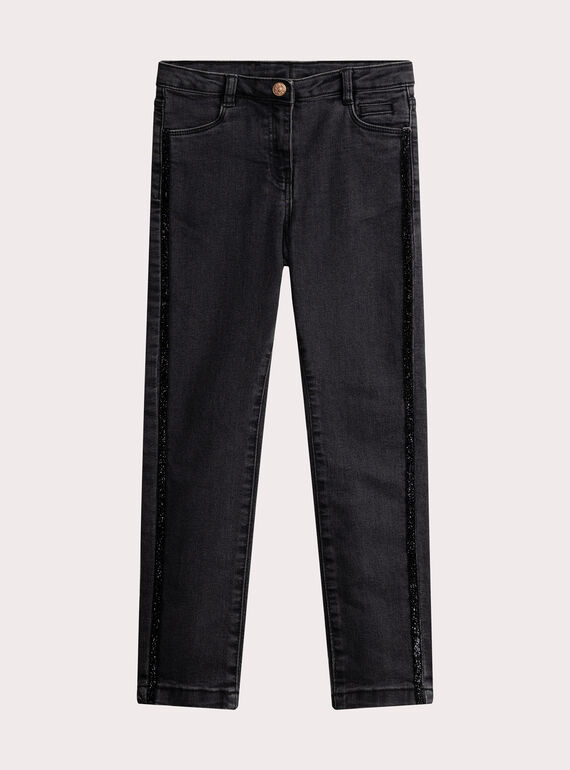 Black denim jeans with shiny details for girls  VAKOJEAN / 24W90131JEAK003