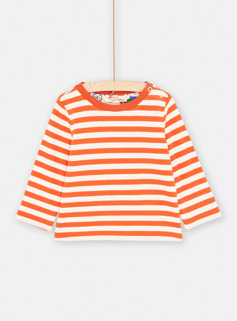 Baby Boy Ecru and Orange Reversible T-Shirt SUKHOTEE1 / 23WG10Q3TML003