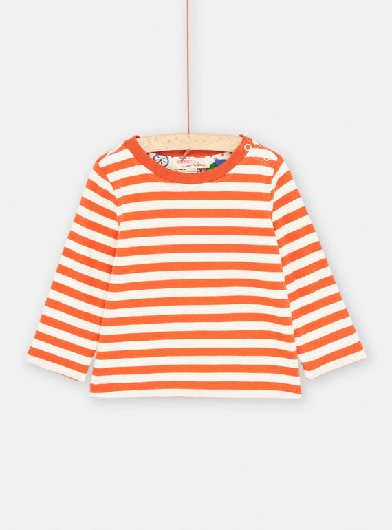Baby Boy Ecru and Orange Reversible T-Shirt SUKHOTEE1 / 23WG10Q3TML003