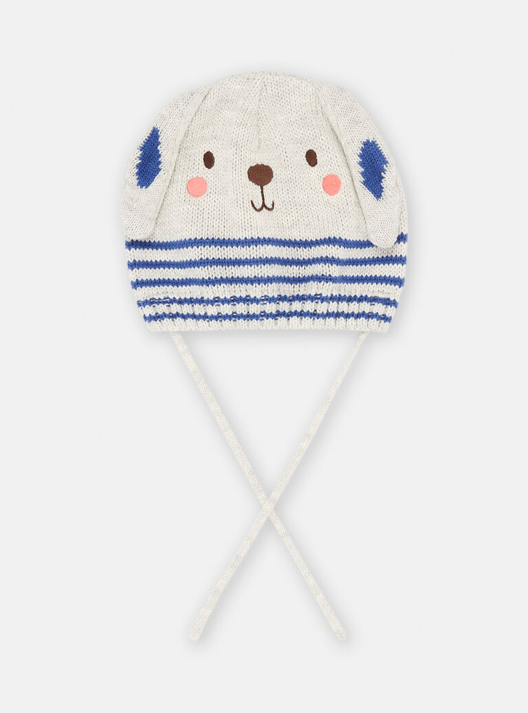 Baby boy grey and blue striped beanie SYUGROBON5 / 23WI10O3BONJ920