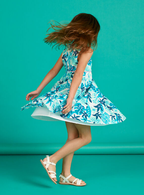 Baby girl's white and blue leaf print dress LAVEROB3 / 21S901Q1ROB001