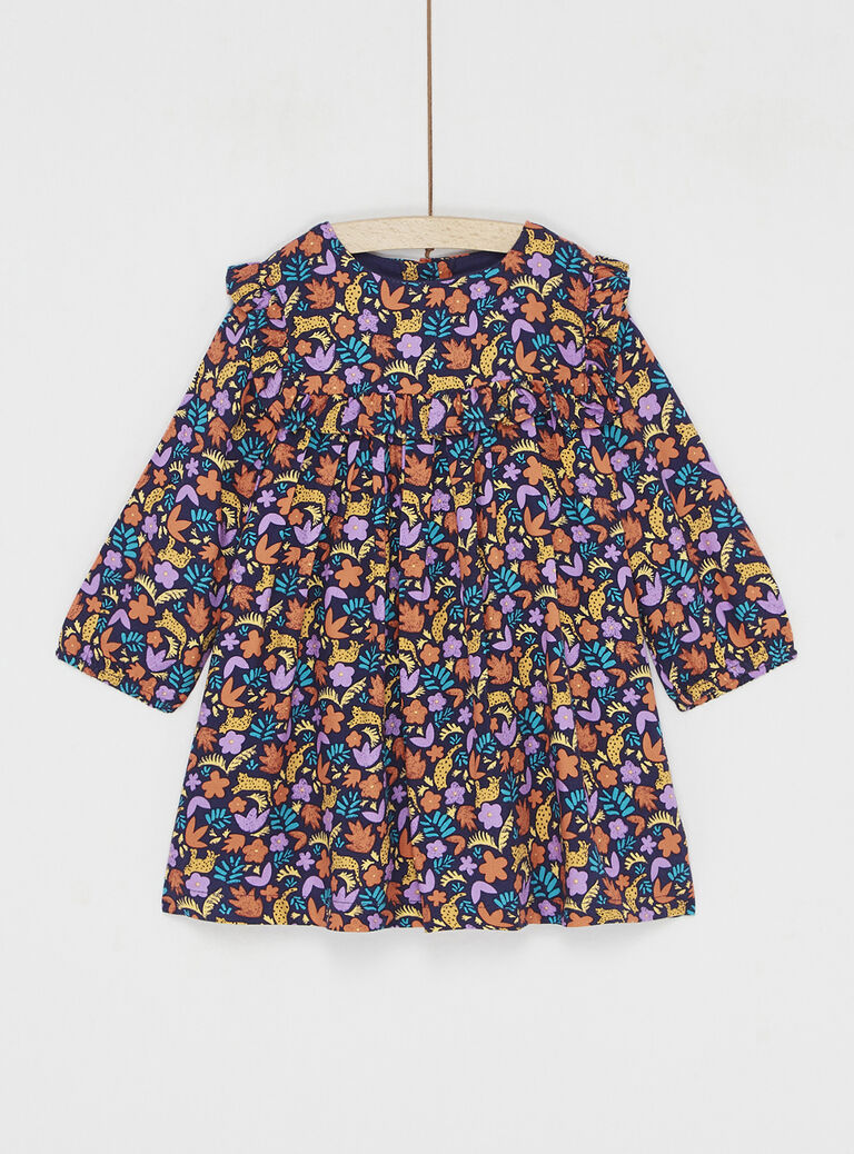 Navy blue and orange floral print dress Navy blue and orange floral print dress SILINROB1 / 23WG09H1ROBJ912