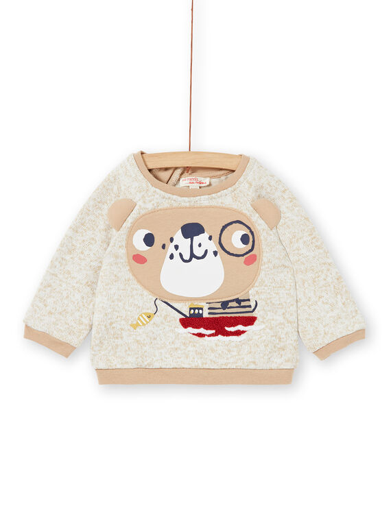 Baby boy beige heathered sweatshirt LUNOSWE / 21SG10L1SWEA010