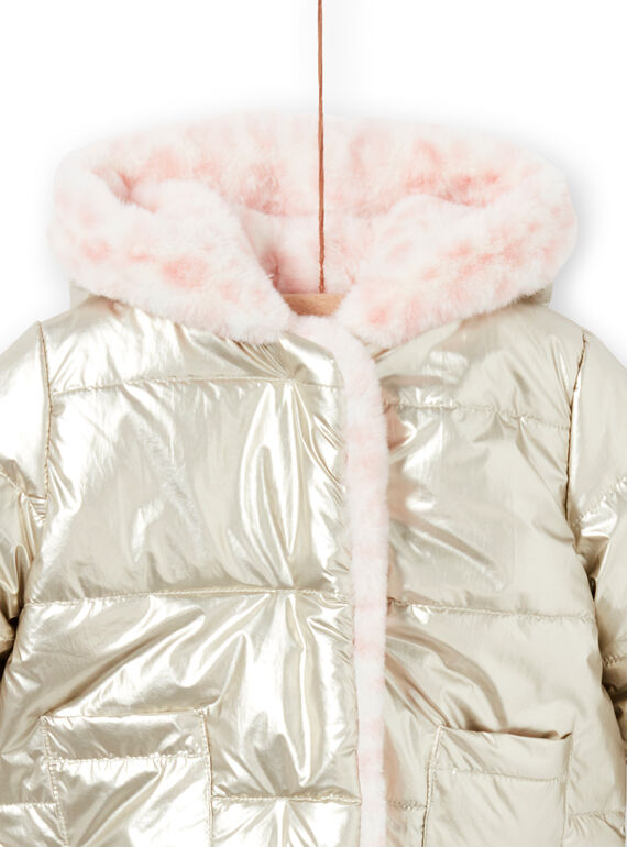 Baby girl reversible hooded jacket in gold and pink MIORDOUREV / 21WG0951D3EA006