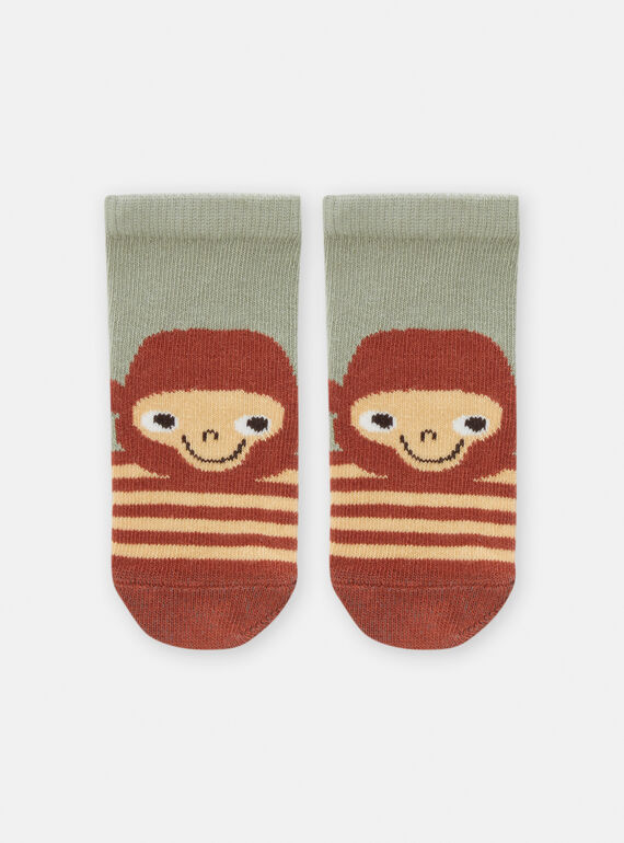 Baby Boy Socks, laurel green and brown with monkey design TYUCRICHO2 / 24SI1087SOQG605