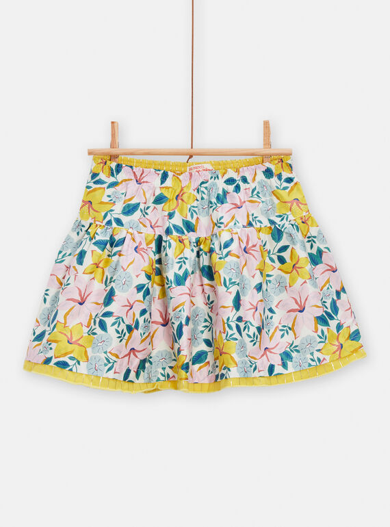 Girls reversible cream and floral print skirt TAPOJUP / 24S901M1JUP001