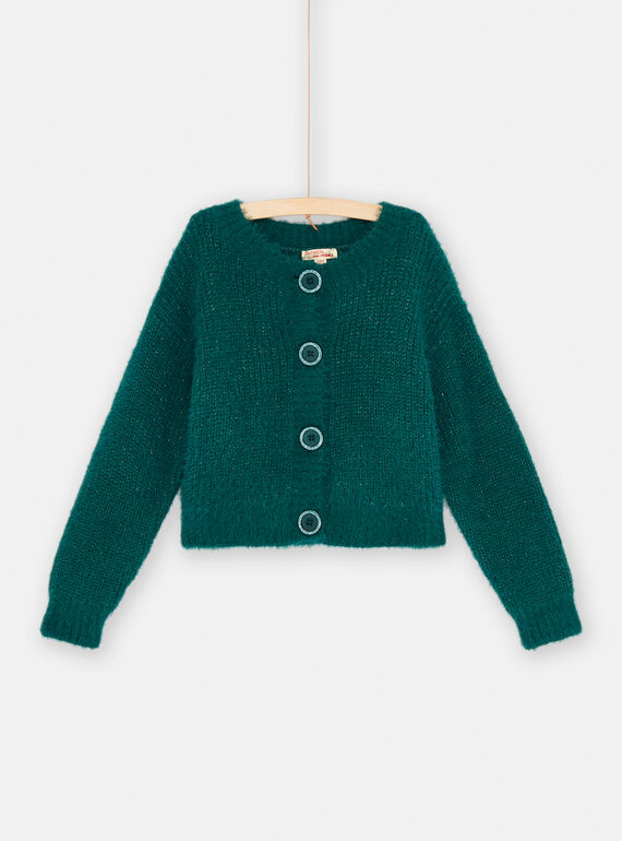 Girl's duck blue feather-knit cardigan SADUCAR / 23W901P1CAR714