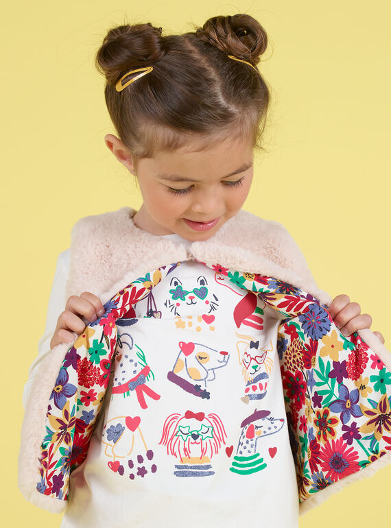 Reversible faux fur vest ecru child girl MAMIXCAR3 / 21W901J3CAR009