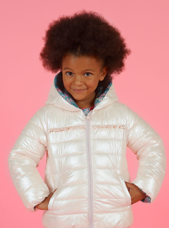 Girl's reversible hooded jacket with flower print MAKADOUNE / 21W90152D3E612