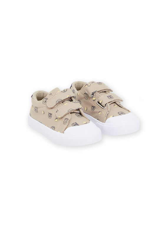 Beige canvas sneakers with tiger and lion print RUTOILAOP / 23KK3873D16080