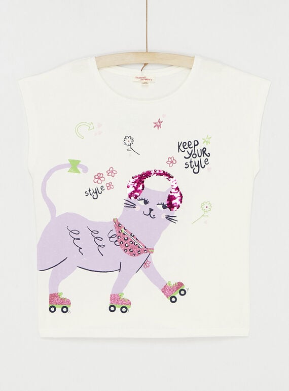 Ecru t-shirt with cat animation SALINTI2 / 23W901H1TEE001