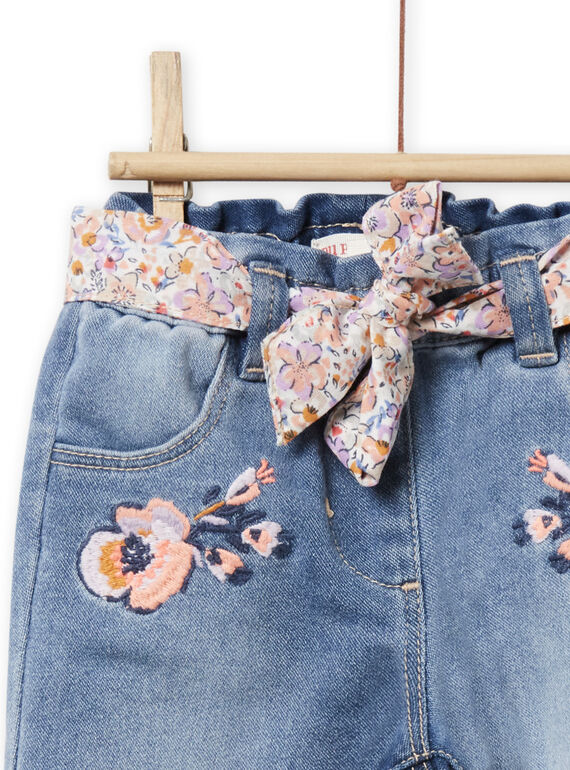 Baby girl embroidered denim pants with flower print belt NIMOPAN1 / 22SG09N2PANP270
