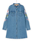 Blue denim dress with floral embroidery on the sleeves RAMAGROB3 / 23S901T2ROBP272
