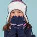 Child girl blue faux fur gloves with jacquard pattern