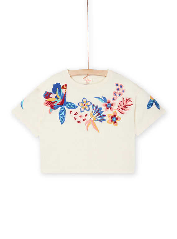 Dark ecru t-shirt with flowers RAMUMTI2 / 23S901G2TMC003