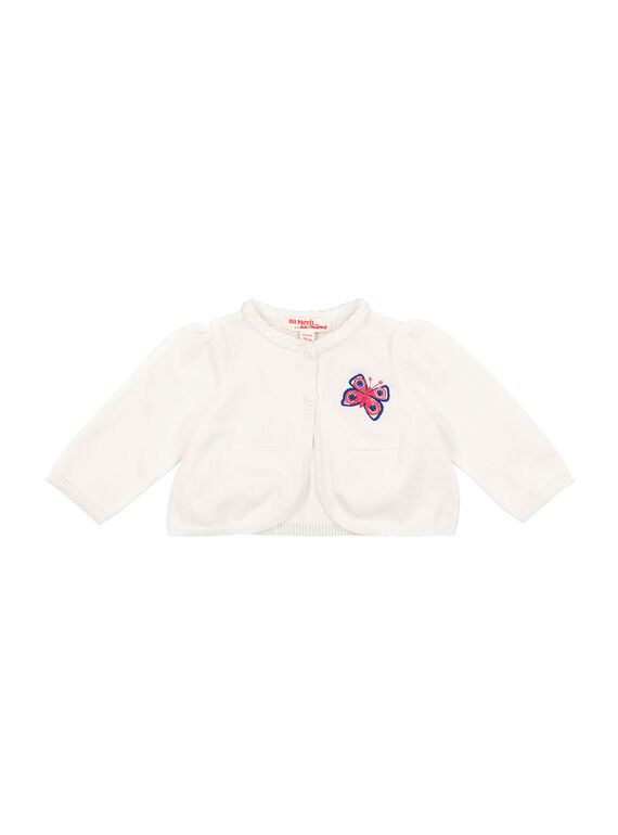 Baby girls' white knit cardigan FITOCAR / 19SG09L1CAR000