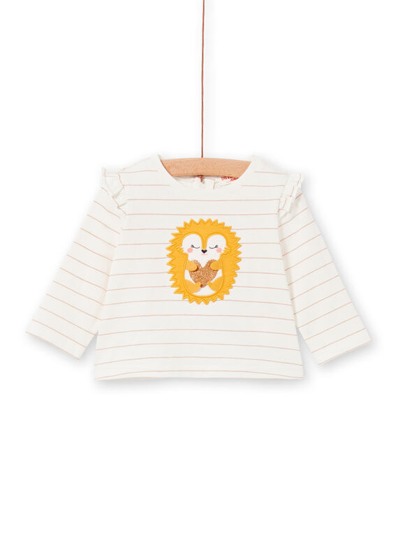 T-shirt ecru and yellow striped baby girl LIPOETEE2 / 21SG09Y1TML001
