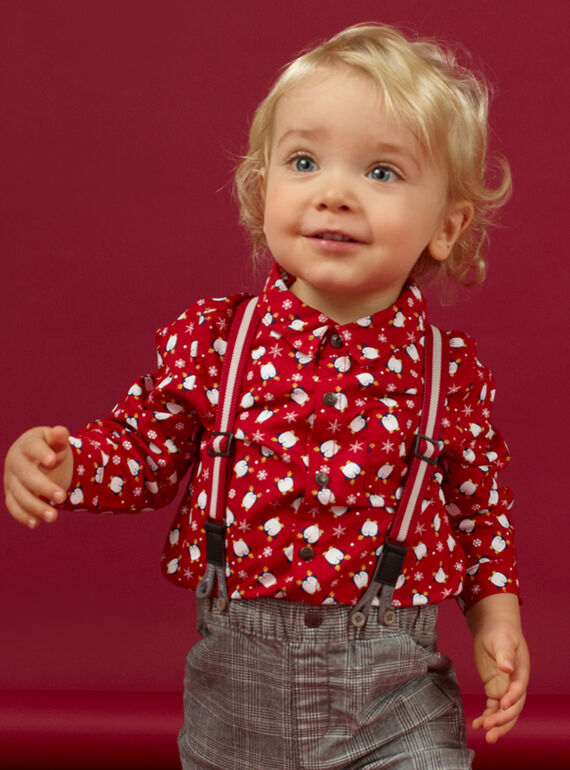 Red oxford shirt with penguin print, flakes and bow tie baby boy MUNOCHEM / 21WG10Q2CHM050