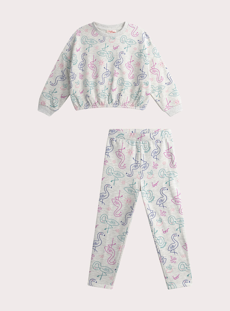 Girl's mottled grey pyjamas WEFAPYJFLA / 25SH1195PYJJ920
