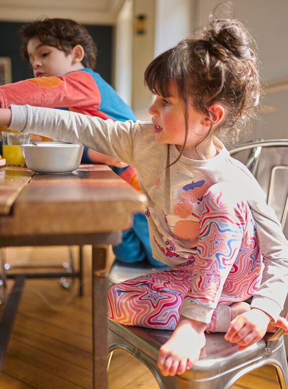 Girl's grey and pink pyjamas with dog on roller skates motif 