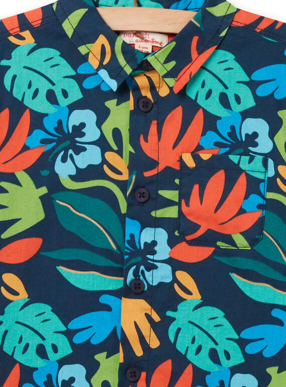 Child boy midnight blue shirt with foliage print NOWASHIRT / 22S902V1CHM705
