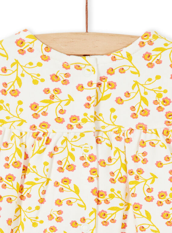 White and yellow dress set with floral print and white and red leggings with baby girl stripes LINAUENS1 / 21SG09L2ENS001