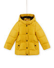 Child Boy's plain yellow hooded down jacket MOGRODOU5 / 21W90263D3E106