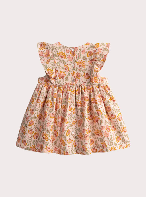 Baby girls' pastel pink dress printed with flowers WILANROB1 / 25SG0943ROBD326